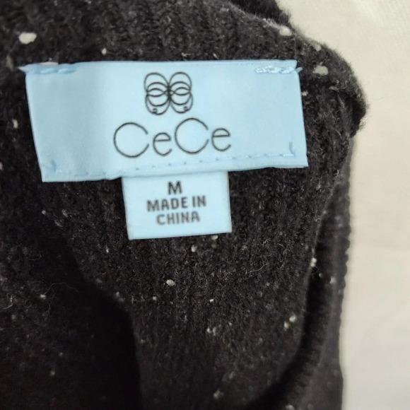 CeCe Black Speckled MockNeck Pullover Sweater Women Size M Knobby Balloon Sleeve - Picture 7 of 9